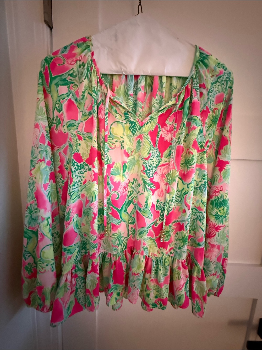 Lilly Pulitzer Pink & Green Floral Peasant Blouse
